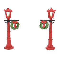 Village Accessories*Department 56 Red With Greens Street Lights